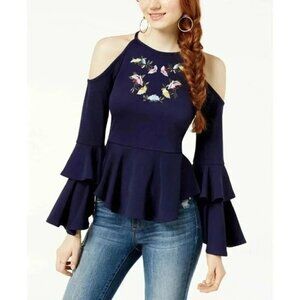 SEVENTEEN Juniors Embroidered Cold-Shoulder Top, XS